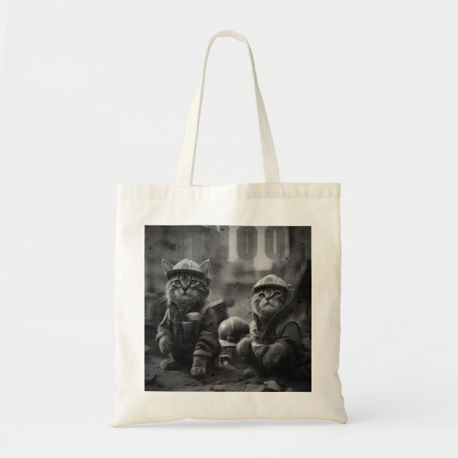 Tote Bag working cats-2-BW (Devant)