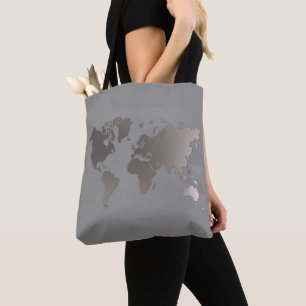 Tote Bag World Map Grey Gift Bag Large