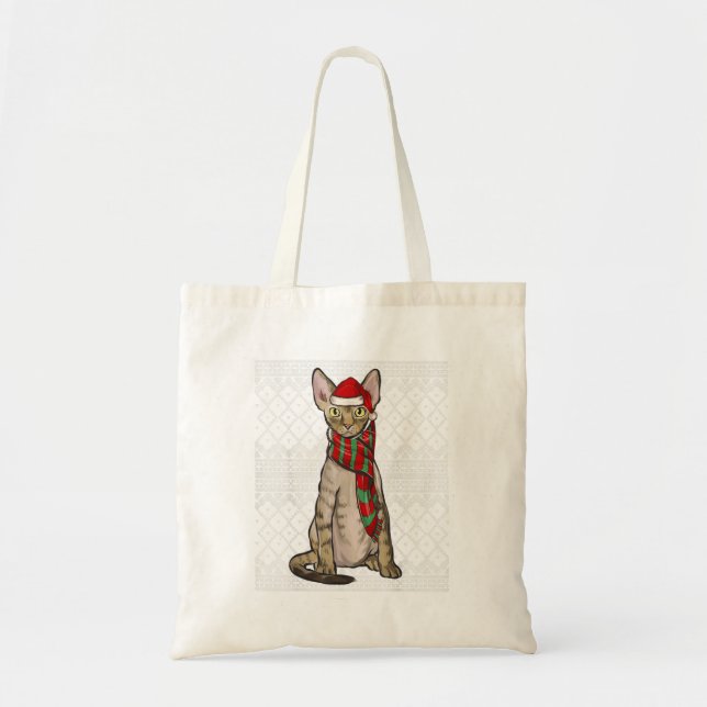 Tote Bag Xmas Devon Rex Chat Santa Claus Casquette Ugly (Devant)