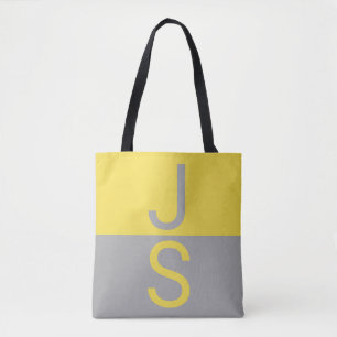 Tote Bag Yellow & Grey Modern Initials monogram