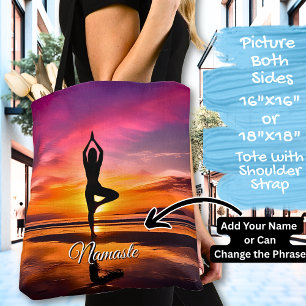 Tote Bag Yoga Pose Rose Orange Sunset Ajouter un nom ou vot