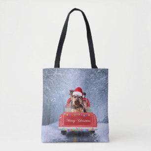 Tote Bag Yorkshire Terrier Dog in Snow sitting in Christmas
