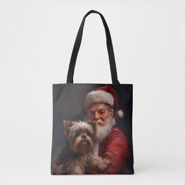 Tote Bag Yorkshire Terrier Santa Claus Festive Noël (Devant)