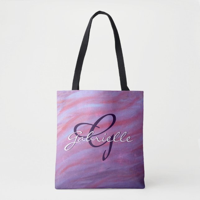 Tote Bag Zebra Abstract | Cute Pink Purple monogram (Devant)