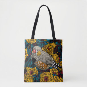 Tote Bag Zebra finch et buisson rose