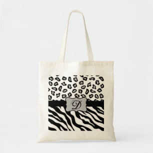 Tote Bag Zèbre noir & blanc & Peau Cheeta personnalisée