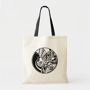 Tote Bag Zendala abstrait noir et blanc sur le cercle