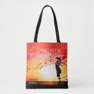 Tote Bag Zephaniah 3:17 MON DIEU CHANTE SUR MOI Red Christi