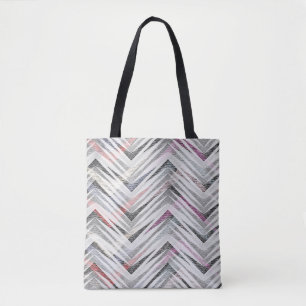 Tote Bag Zigzag, géométrique, gris, lilas, rose, noir, band