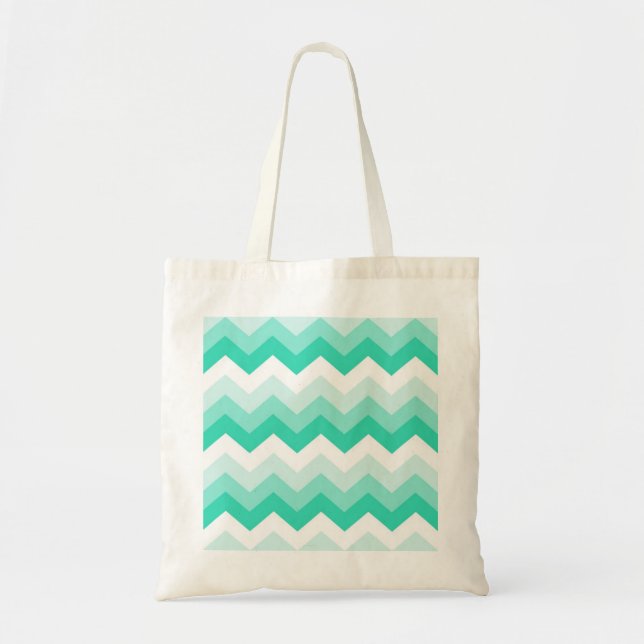 Tote Bag Zigzag patroon (Turquoise, vert en wit) (Devant)