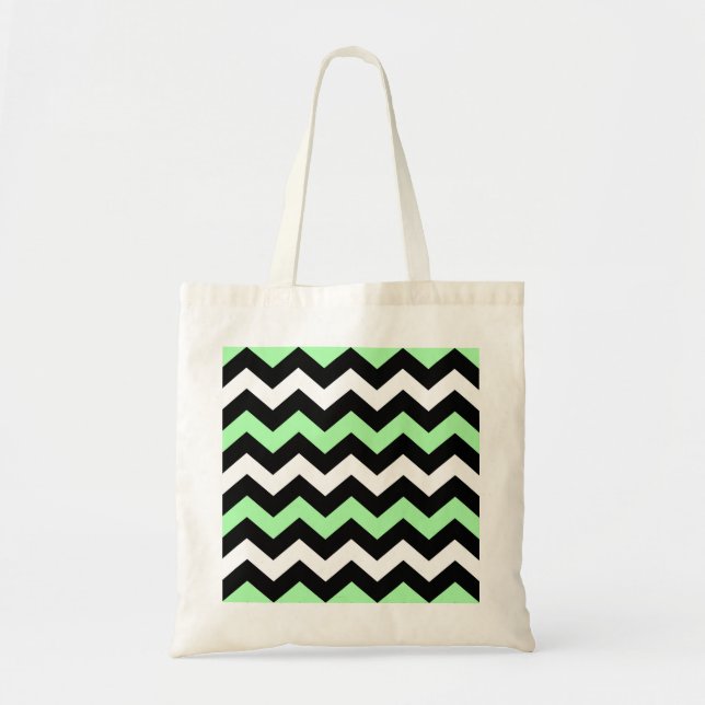 Tote Bag Zigzag patroon (zwart, groen, wit) (Devant)