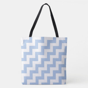 Tote Bag Zigzags en diagonale bleu et blanc tout-dessus-imp