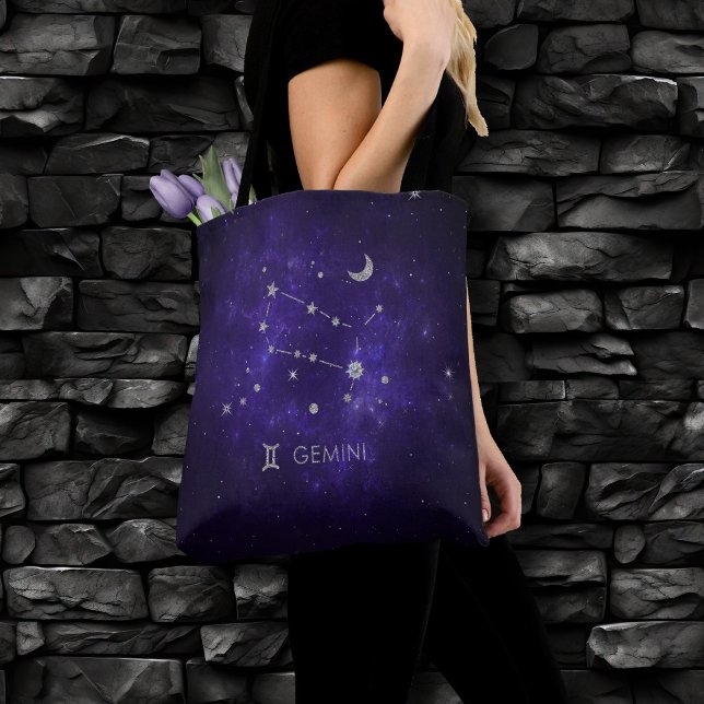 Tote Bag Zodiac Purple Gemini | Horoscope d'astrologie cosm (Créateur téléchargé)