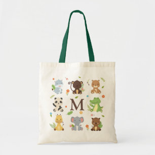 Tote Bag Zoo animal mignon Faune Enfants Initiale