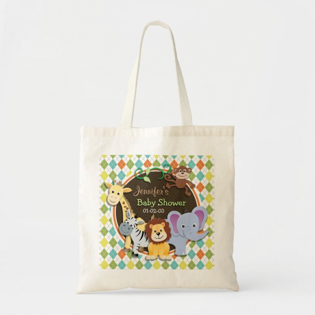 Tote Bag Zoo Animaux sur Jacquard coloré (Devant)