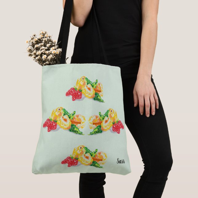Tote Bags : Japanese Plums w/ Strawberries (Close Up)