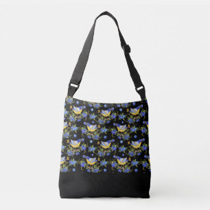TOTE CROSSBODY BIRD BLUEBERRY WHIMSICAL BLACK