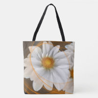 Tote Flowers White Black Orange