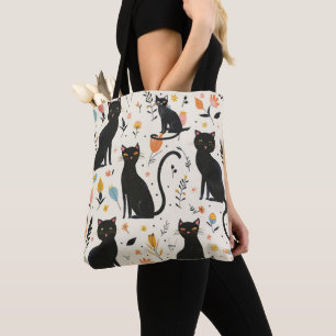Tote For Cat Lovers Black Cat Pattern