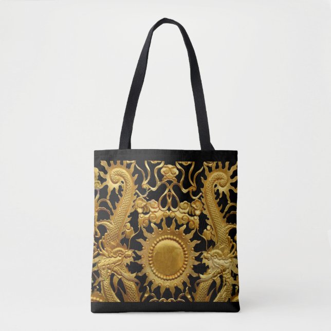 Tote Grocery Shopping Bag  Black Gold Sun Dragon (Front)