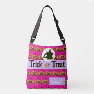 Tote halloween trick or treat name, photo purple