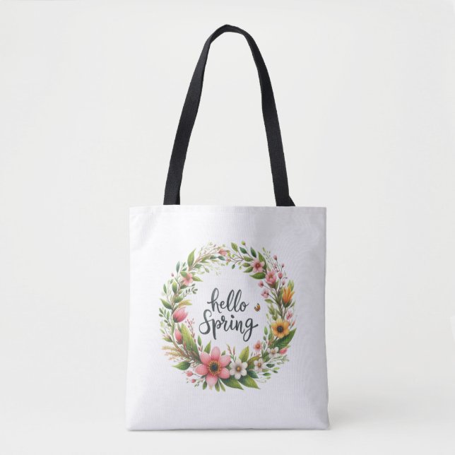 Tote-Spring Floral Wreath Tote Bag (Front)