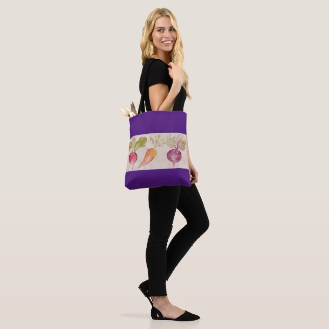 Tote - Watercolor Radish, Carrot, Beet Bag (On Model)