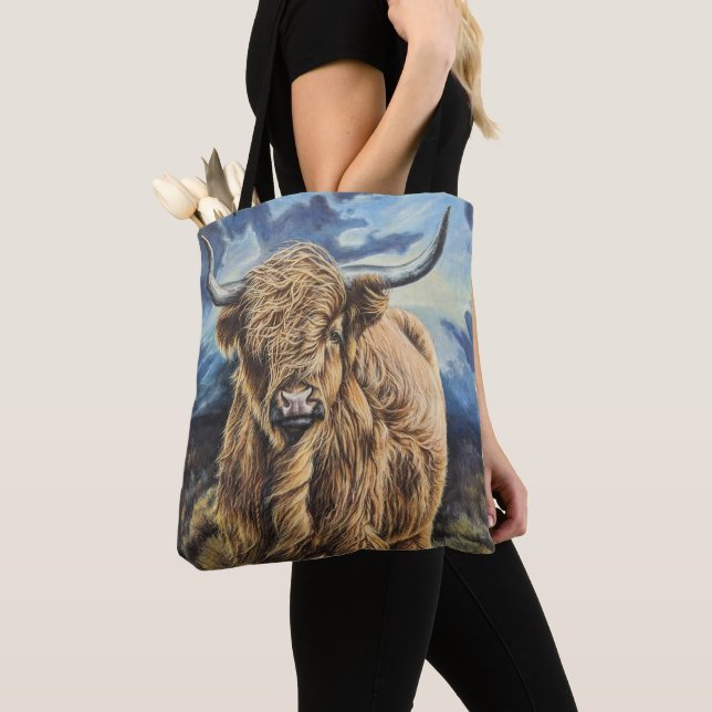 Tote with a brave highlander cow bag (Close Up)