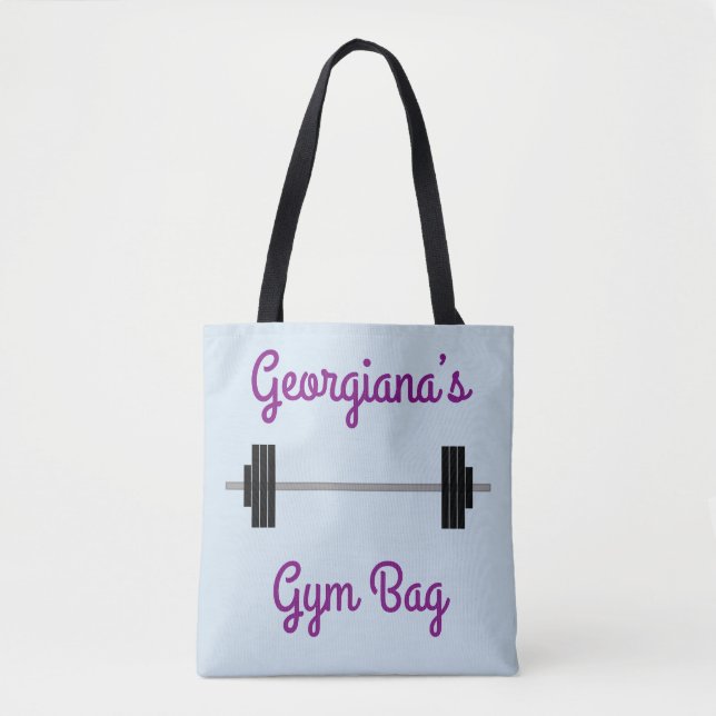 Tote With Barbell + Personalized Name + "Gym Bag" Bag (Front)