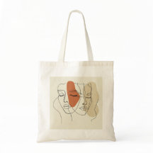 Tote with Minimalist Line Drawings Of Faces Print