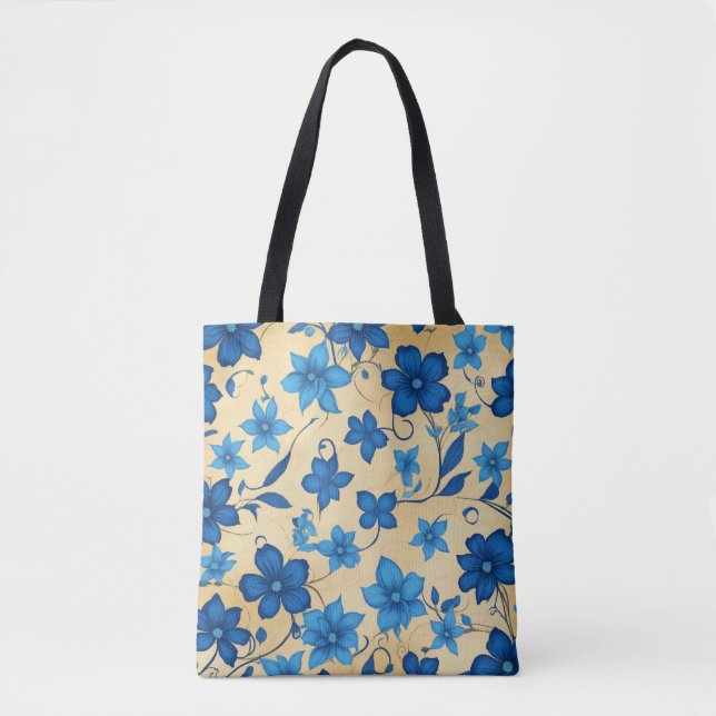 ToteElegant Blue Floral Tote Bag (Front)