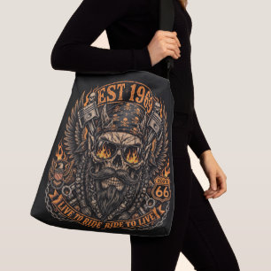 ToteEst 1969 Bearded Skull Biker Crossbody Bag