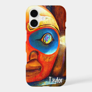 Totem en bois sculpté Visage Photo Monogramme Nom 