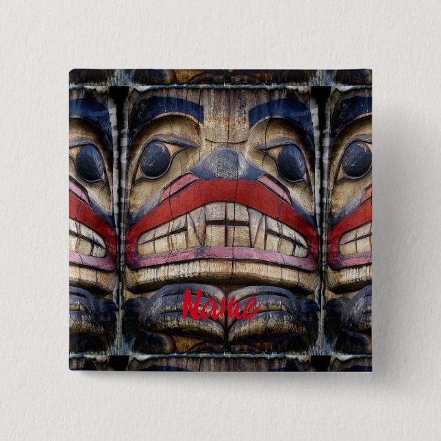 Totem Pole Face Thunder_Cove  2 Inch Square Button (Front)