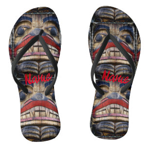 Totem Pole Face Thunder_Cove Flip Flops