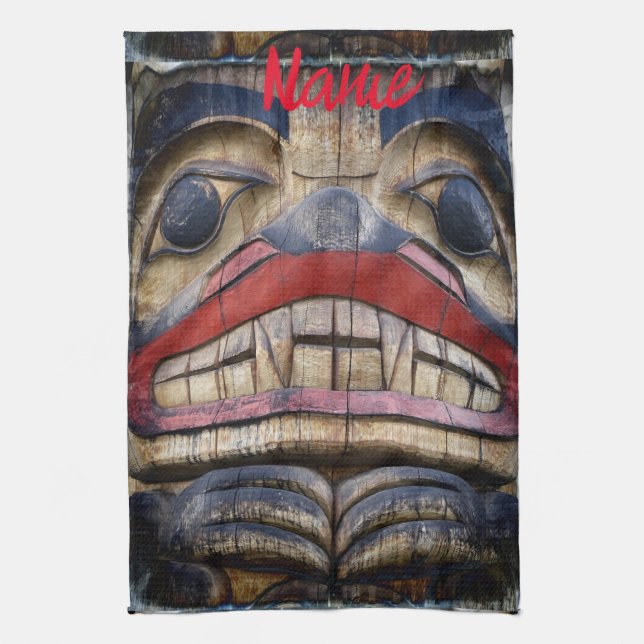 Totem Pole Face Thunder_Cove Kitchen Towel (Vertical)
