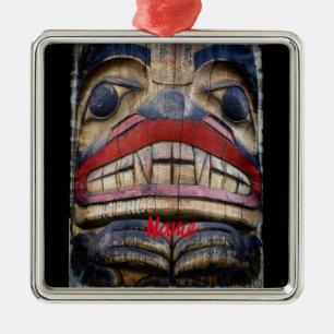 Totem Pole Face Thunder_Cove  Metal Ornament