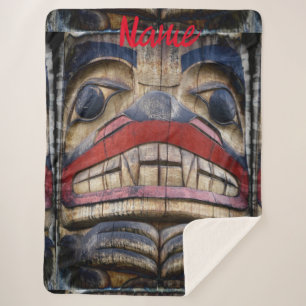 Totem Pole Face Thunder_Cove Sherpa Blanket