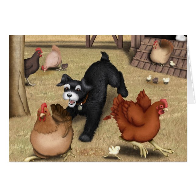 Toto Chasing Chickens in the Yard (Front Horizontal)