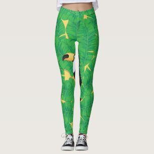 Toucan and banana leaves leggings