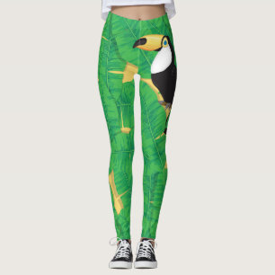 Toucan and banana leaves leggings