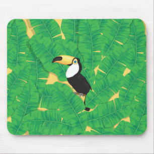 Toucan and banana leaves mouse pad