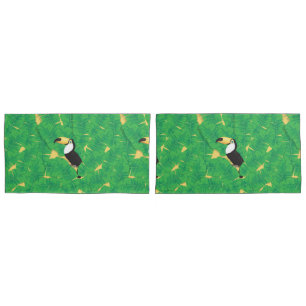 Toucan and banana leaves pillowcase