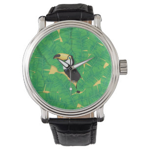 Toucan and banana leaves watch