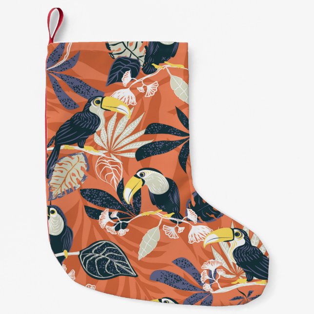 toucan and jungle seamless pattern small christmas stocking (Front)