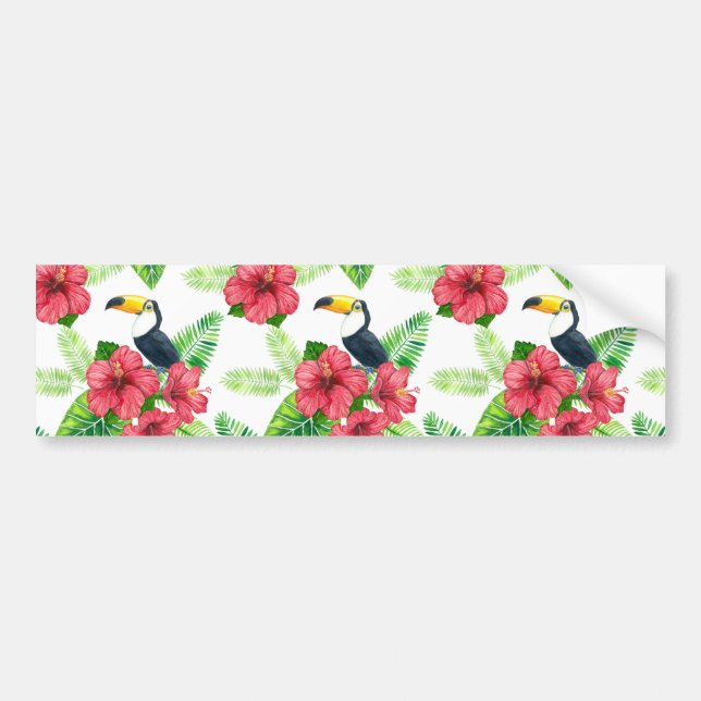 Toucan and tropical bouquet bumper sticker (Front)