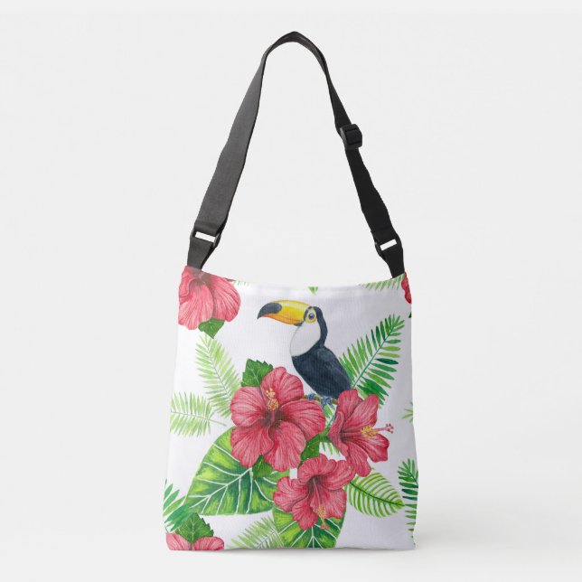 Toucan and tropical bouquet crossbody bag (Front)