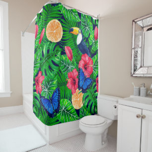 Toucan and tropical garden watercolor