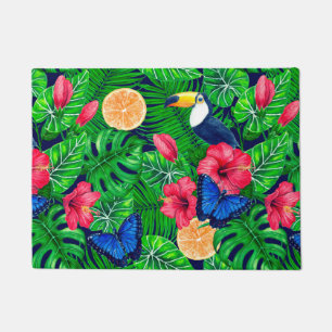Toucan and tropical garden watercolor doormat