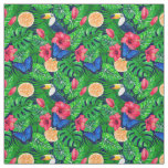 Toucan and tropical garden watercolor fabric